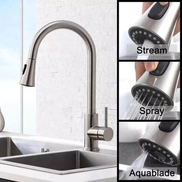 3 Function Kitchen Pull Down Faucet Spray Head Replacement with Brushed Nickel Finish for G1/2 Connector