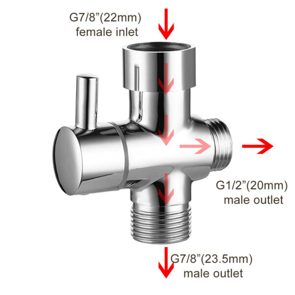 Brass Bidet T Valve 3 Way Shower Water Diverter Valve Toilet Bidet T Adapter Valve