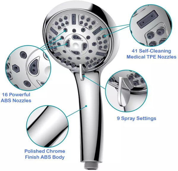 WASSA 9 Spray Settings Handheld Shower Head